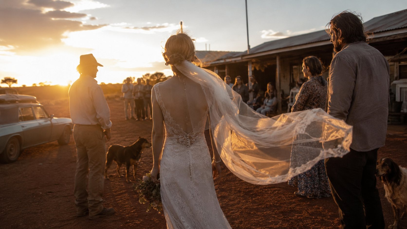 Desert wedding — the veil in the wind